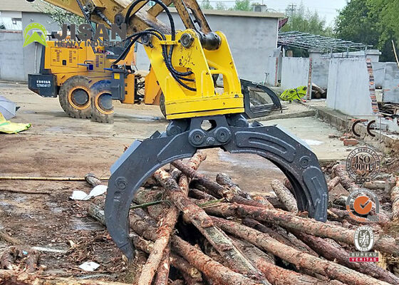360 Degree Rotating Hydraulic Log Grapple 45 Ton Compacting Force For 20-30 Ton Excavator