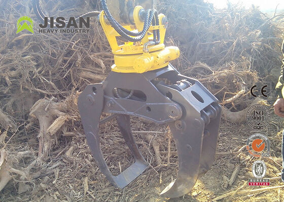 360 Degree Rotating Hydraulic Log Grapple 45 Ton Compacting Force For 20-30 Ton Excavator