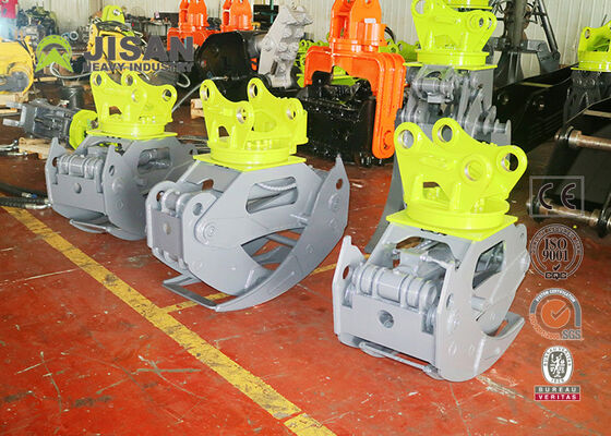 360 Degree Rotating Hydraulic Log Grapple 45 Ton Compacting Force For 20-30 Ton Excavator